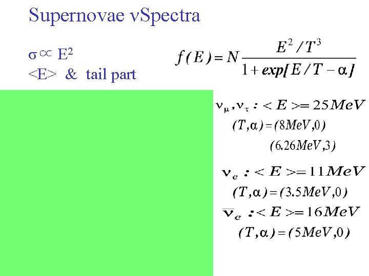 Supernovae νSpectra σ∝ E 2 <E> & tail part 