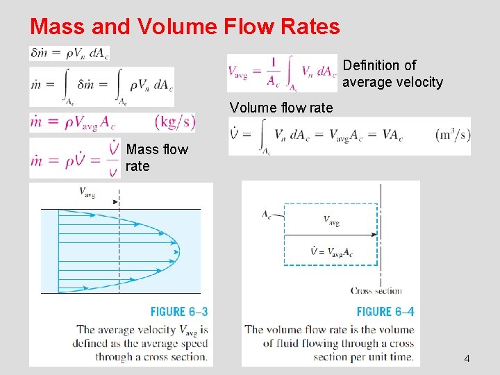 Mass and Volume Flow Rates Definition of average velocity Volume flow rate Mass flow