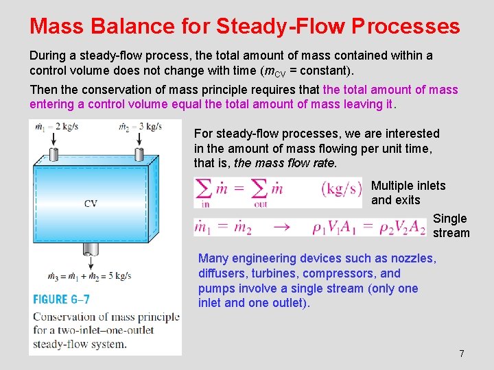 Mass Balance for Steady-Flow Processes During a steady-flow process, the total amount of mass