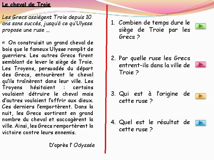 Le cheval de Troie Les Grecs assiègent Troie depuis 10 ans succès, jusqu’à ce