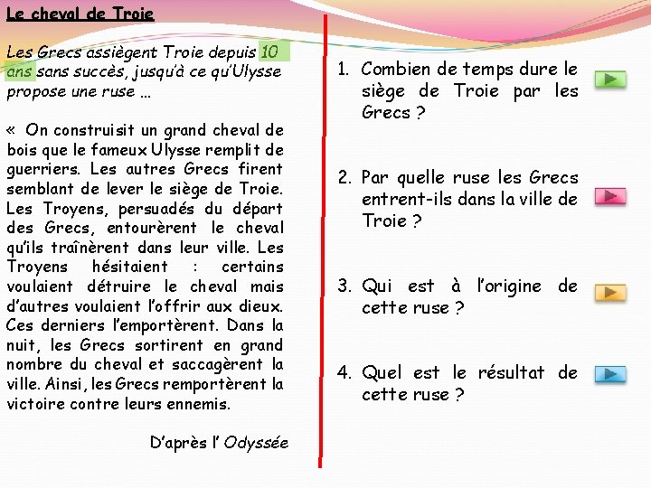 Le cheval de Troie Les Grecs assiègent Troie depuis 10 ans succès, jusqu’à ce
