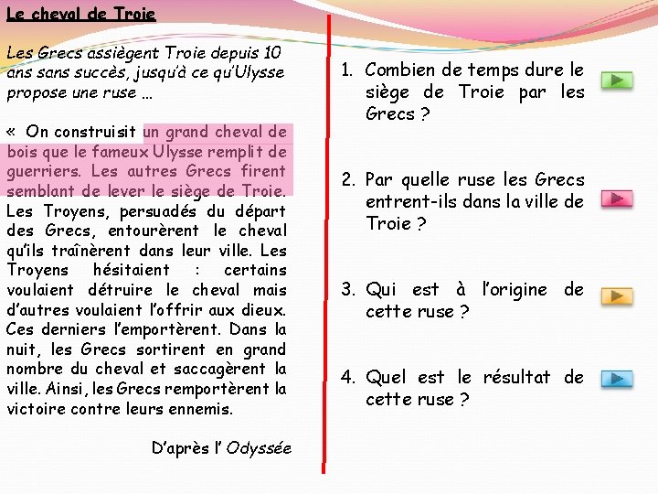 Le cheval de Troie Les Grecs assiègent Troie depuis 10 ans succès, jusqu’à ce