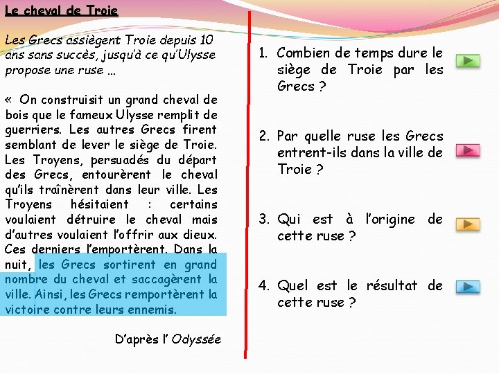 Le cheval de Troie Les Grecs assiègent Troie depuis 10 ans succès, jusqu’à ce