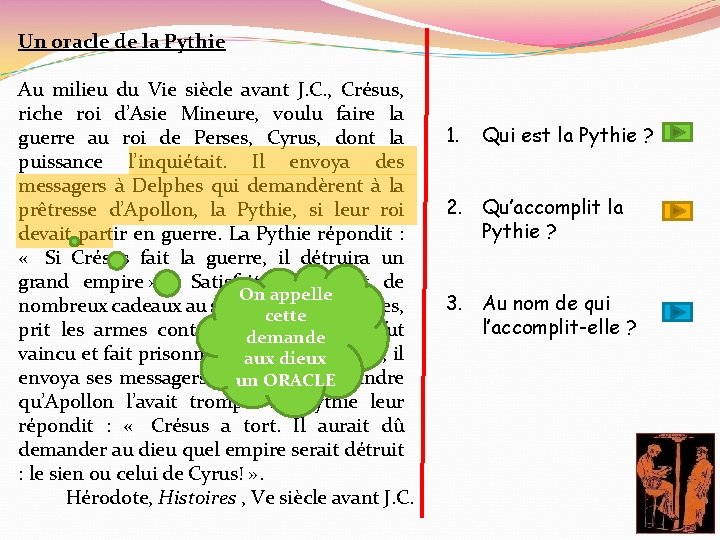 Un oracle de la Pythie Au milieu du Vie siècle avant J. C. ,