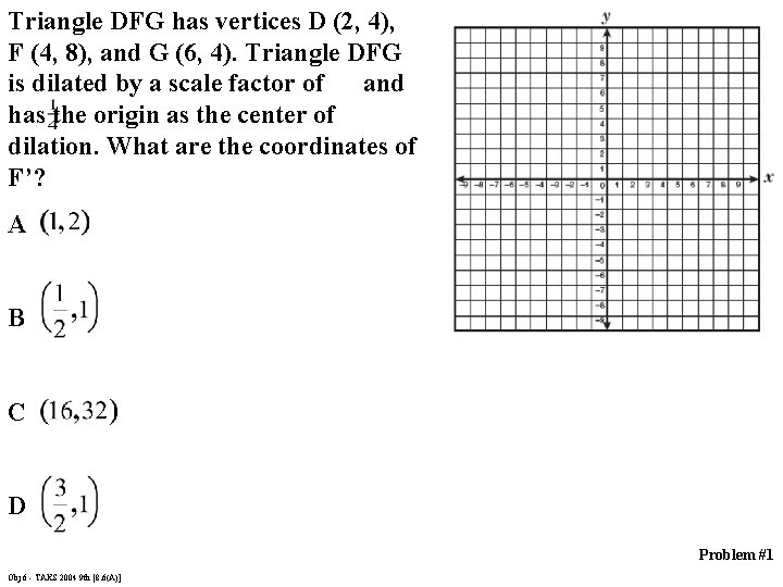 Triangle DFG has vertices D (2, 4), F (4, 8), and G (6, 4).