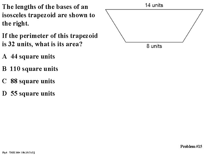 The lengths of the bases of an isosceles trapezoid are shown to the right.