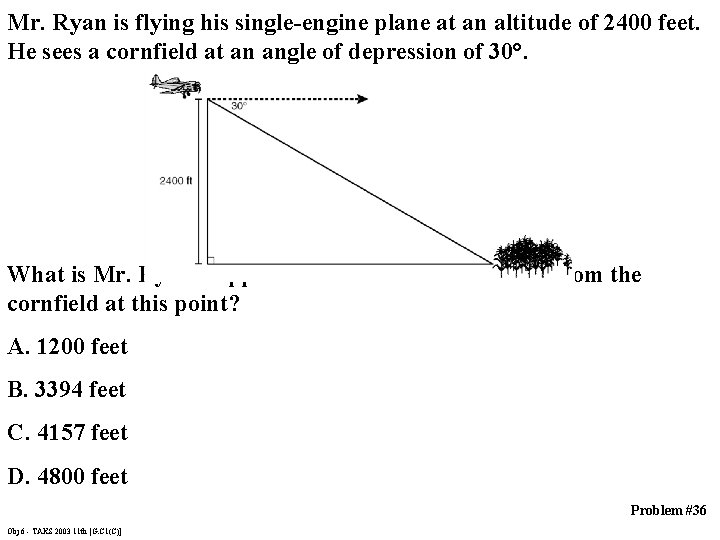 Mr. Ryan is flying his single-engine plane at an altitude of 2400 feet. He