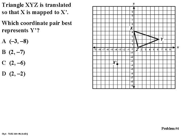 Triangle XYZ is translated so that X is mapped to X’. Which coordinate pair