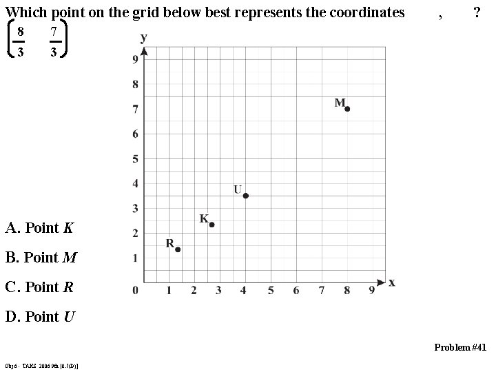 Which point on the grid below best represents the coordinates 8 3 , ?