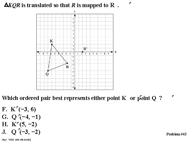 KQR is translated so that R is mapped to R. Which ordered pair best