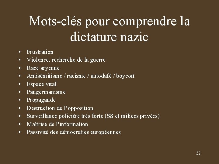 Mots-clés pour comprendre la dictature nazie • • • Frustration Violence, recherche de la