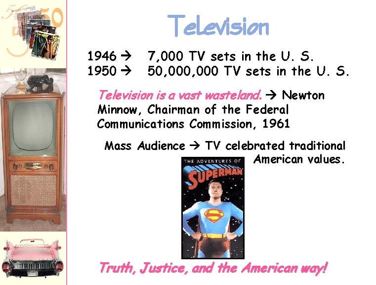 Television 1946 1950 7, 000 TV sets in the U. S. 50, 000 TV