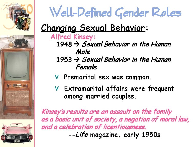 Well-Defined Gender Roles Changing Sexual Behavior: Alfred Kinsey: 1948 Sexual Behavior in the Human