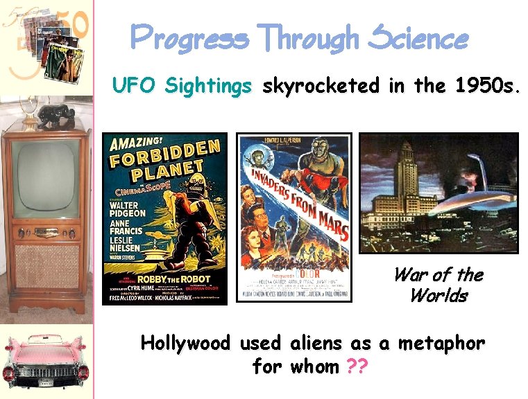 Progress Through Science UFO Sightings skyrocketed in the 1950 s. War of the Worlds