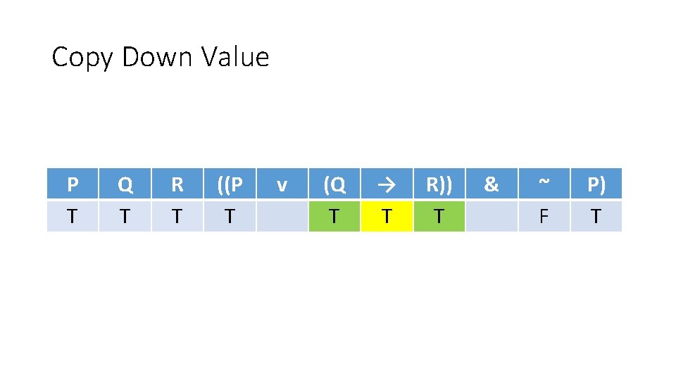 Copy Down Value P T Q T R T ((P T v (Q T