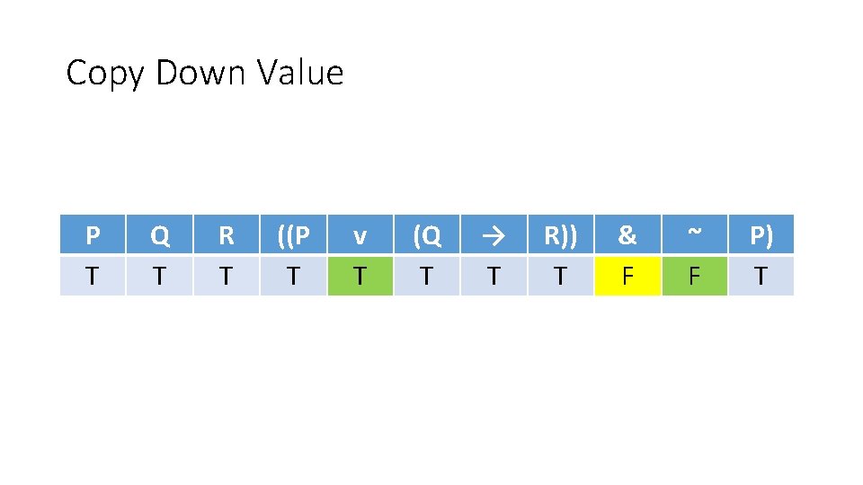 Copy Down Value P T Q T R T ((P T v T (Q