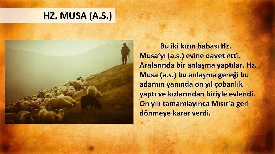 HZ. MUSA (A. S. ) Bu iki kızın babası Hz. Musa’yı (a. s. )