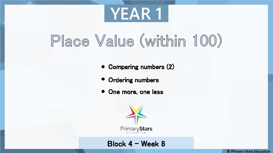 YEAR 1 Place Value (within 100) Comparing numbers (2) Ordering numbers One more, one