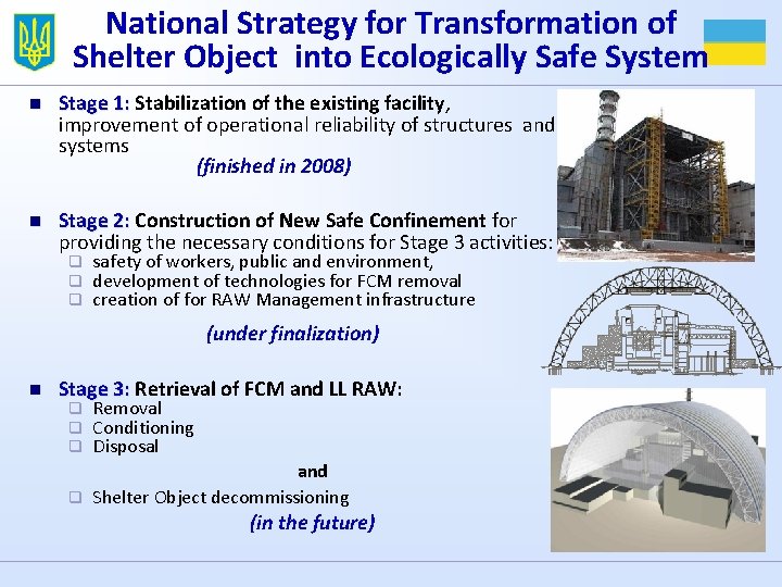 National Strategy for Transformation of Shelter Object into Ecologically Safe System n Stage 1:
