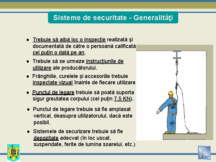 Sisteme de securitate - Generalităţi ● Trebuie să aibă loc o inspecţie realizată şi