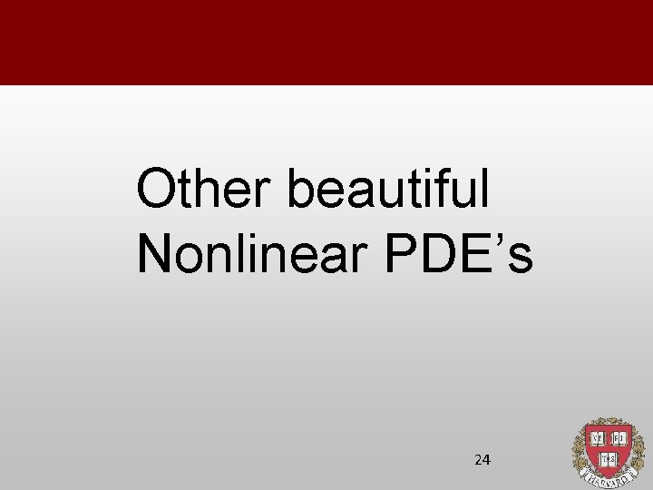 Other beautiful Nonlinear PDE’s 24 