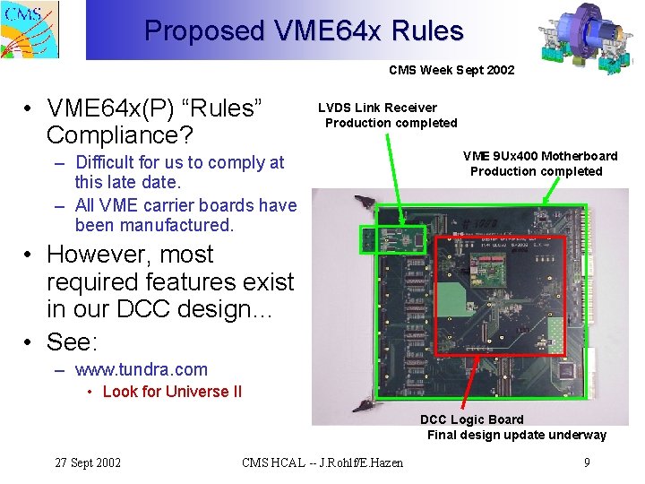 Proposed VME 64 x Rules CMS Week Sept 2002 • VME 64 x(P) “Rules”