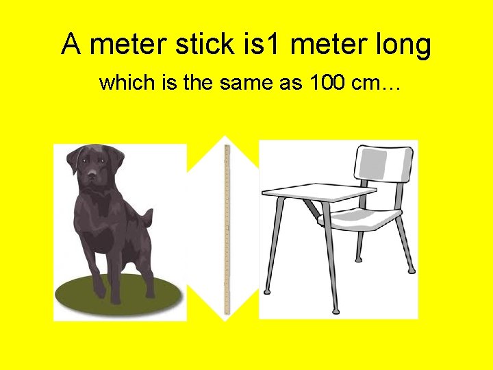 A meter stick is 1 meter long which is the same as 100 cm…