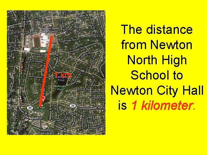 1 km The distance from Newton North High School to Newton City Hall is