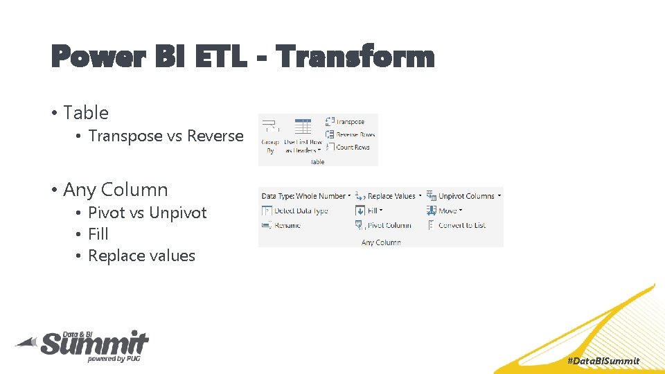 Power BI ETL - Transform • Table • Transpose vs Reverse • Any Column