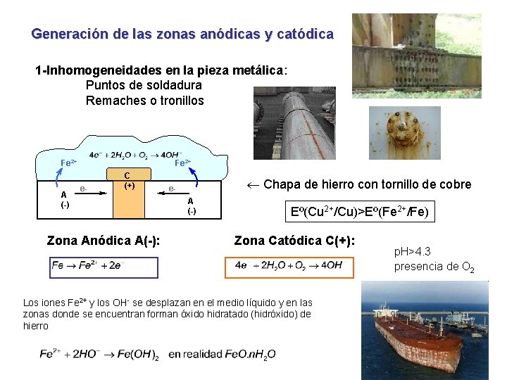 Generación de las zonas anódicas y catódica 1 -Inhomogeneidades en la pieza metálica: Puntos