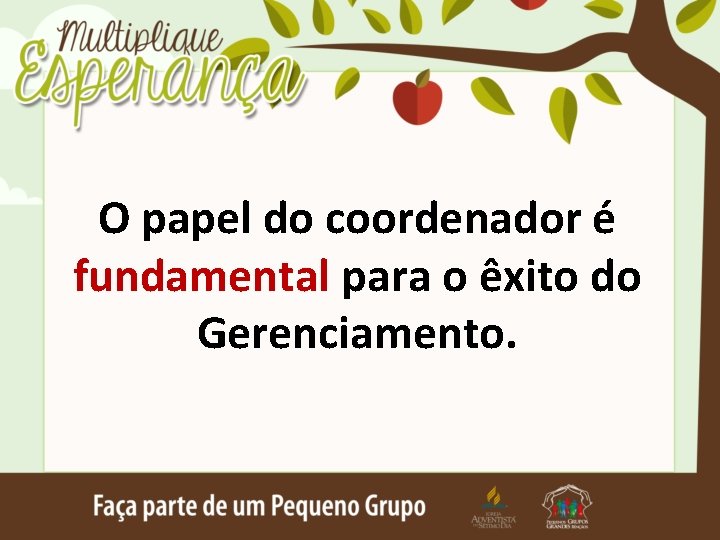 O papel do coordenador é fundamental para o êxito do Gerenciamento. 