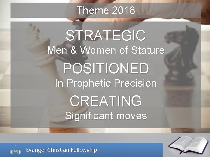 Theme 2018 STRATEGIC Men & Women of Stature POSITIONED In Prophetic Precision CREATING Significant