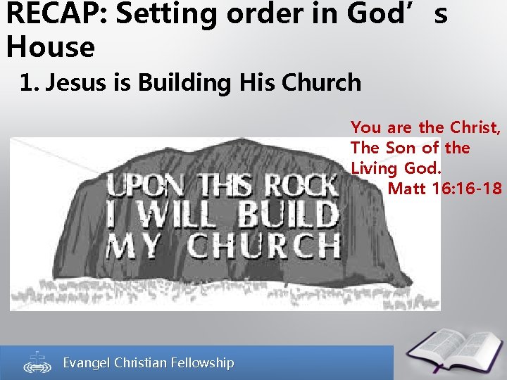 RECAP: Setting order in God’s House 1. Jesus is Building His Church You are
