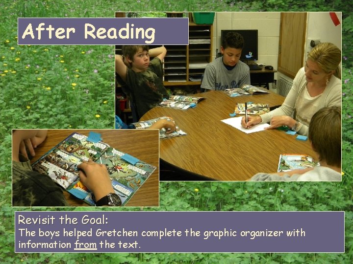 After Reading Revisit the Goal: The boys helped Gretchen complete the graphic organizer with After Reading Revisit the Goal: The boys helped Gretchen complete the graphic organizer with