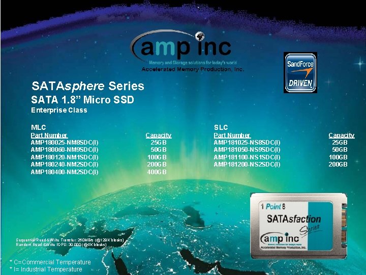 SATAsphere Series SATA 1. 8” Micro SSD Enterprise Class MLC Part Number AMP 180025
