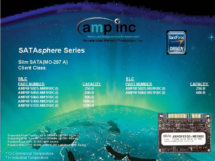 SATAsphere Series Slim SATA(MO-297 A) Client Class MLC PART NUMBER AMP 0 FS 025