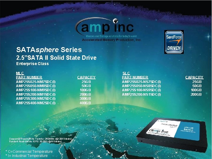 SATAsphere Series 2. 5”SATA II Solid State Drive Enterprise Class MLC PART NUMBER AMP