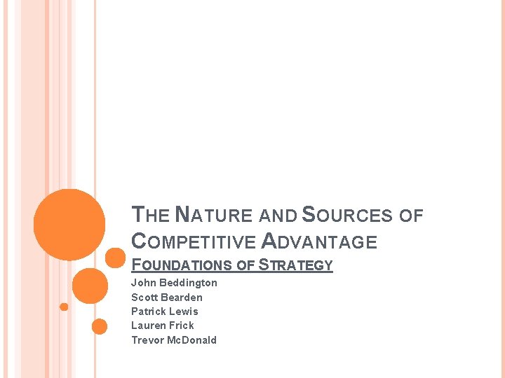 THE NATURE AND SOURCES OF COMPETITIVE ADVANTAGE FOUNDATIONS OF STRATEGY John Beddington Scott Bearden
