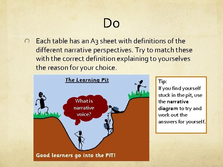 Do Each table has an A 3 sheet with definitions of the different narrative