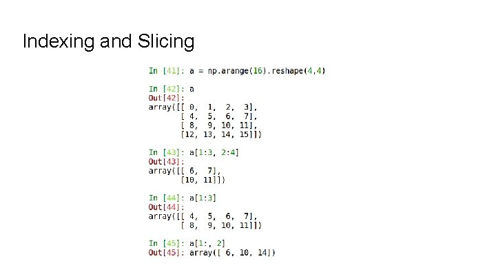 Indexing and Slicing Indexing and Slicing