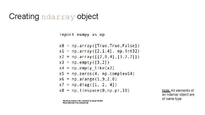 Creating ndarray object http: //web. stanford. edu/~ermartin/Teaching/CME 193 Winter 15/slides/Presentation 5. pdf Note: All Creating ndarray object http: //web. stanford. edu/~ermartin/Teaching/CME 193 Winter 15/slides/Presentation 5. pdf Note: All