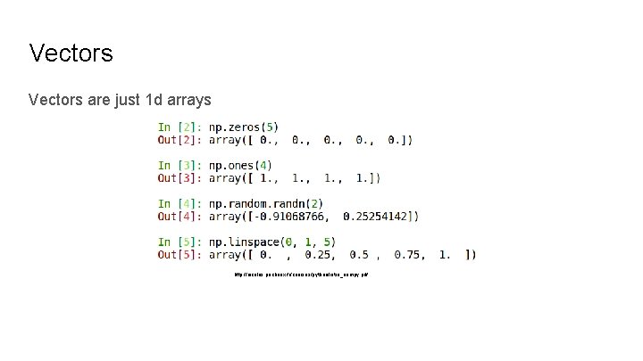 Vectors are just 1 d arrays http: //nicolas. pecheux. fr/courses/python/intro_numpy. pdf Vectors are just 1 d arrays http: //nicolas. pecheux. fr/courses/python/intro_numpy. pdf