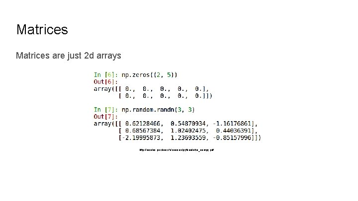 Matrices are just 2 d arrays http: //nicolas. pecheux. fr/courses/python/intro_numpy. pdf Matrices are just 2 d arrays http: //nicolas. pecheux. fr/courses/python/intro_numpy. pdf