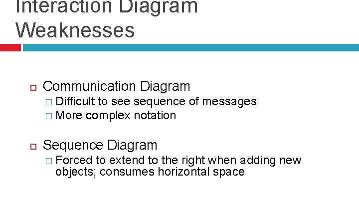 Interaction Diagram Weaknesses Communication Diagram � Difficult to see sequence of messages � More