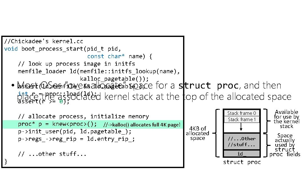  • Most OSes allocate a unique kernel stack for thread in a process