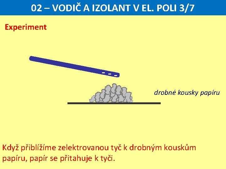 02 – VODIČ A IZOLANT V EL. POLI 3/7 Experiment drobné kousky papíru Když