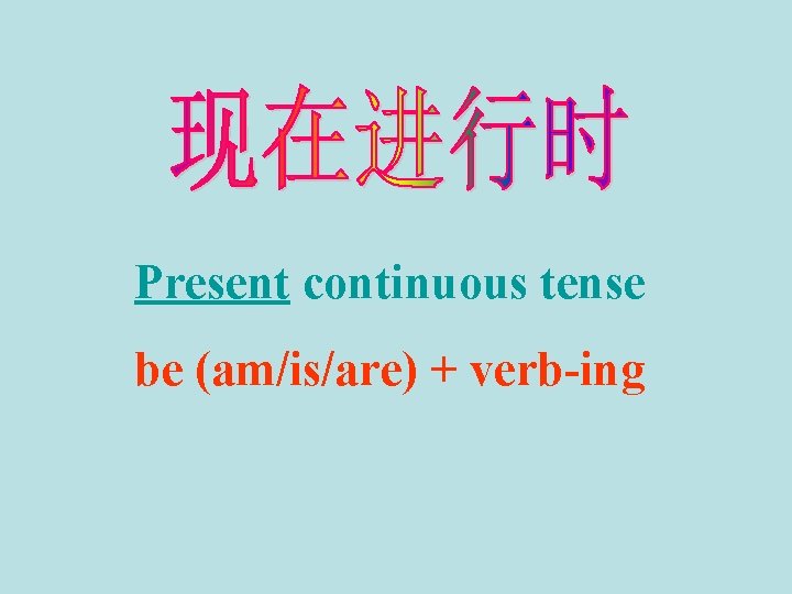 Present continuous tense be (am/is/are) + verb-ing 