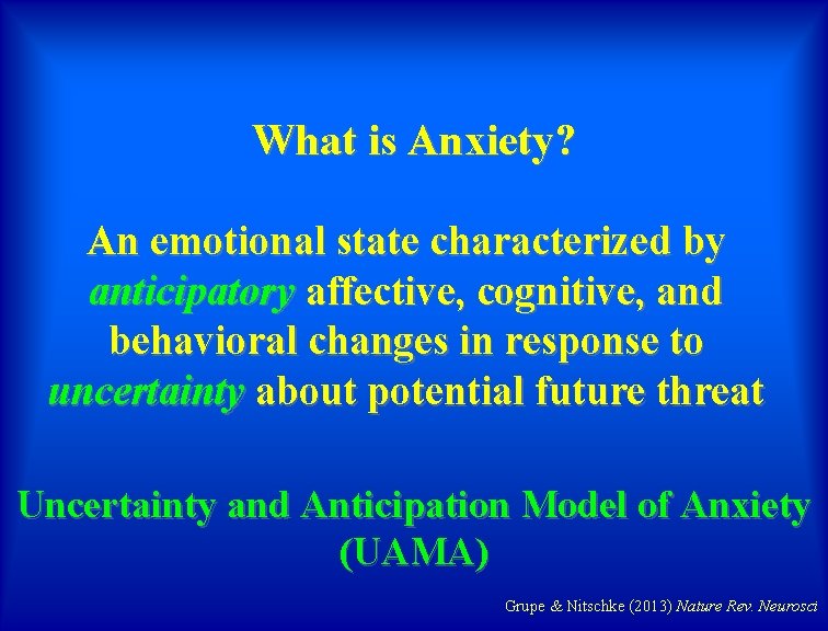 What is Anxiety? An emotional state characterized by anticipatory affective, cognitive, and behavioral changes