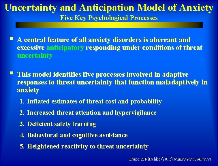 Uncertainty and Anticipation Model of Anxiety Five Key Psychological Processes § A central feature