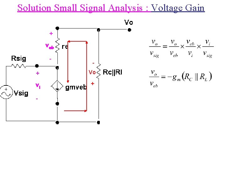 Solution Small Signal Analysis : Voltage Gain + veb - - + Vo vi